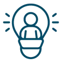 Line icon of lightbulb with lawyer in center